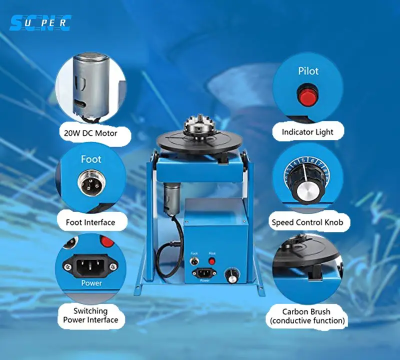 Supercnc10 30 50 100 200 300kg small portable tube rotating welding table clamps welding positioner