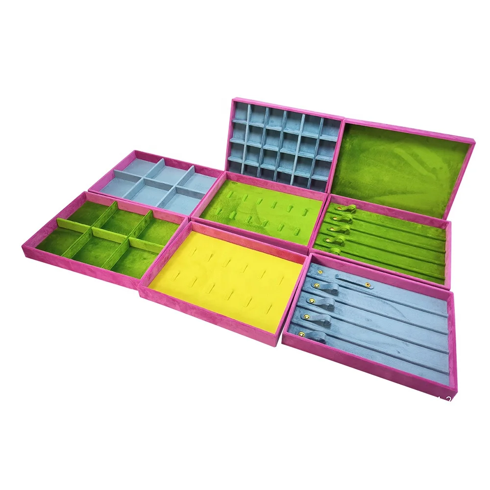 Custom Luxury Presentation Rings Necklace Charms Store Counter Plush Velvet Tray colorful jewelry display