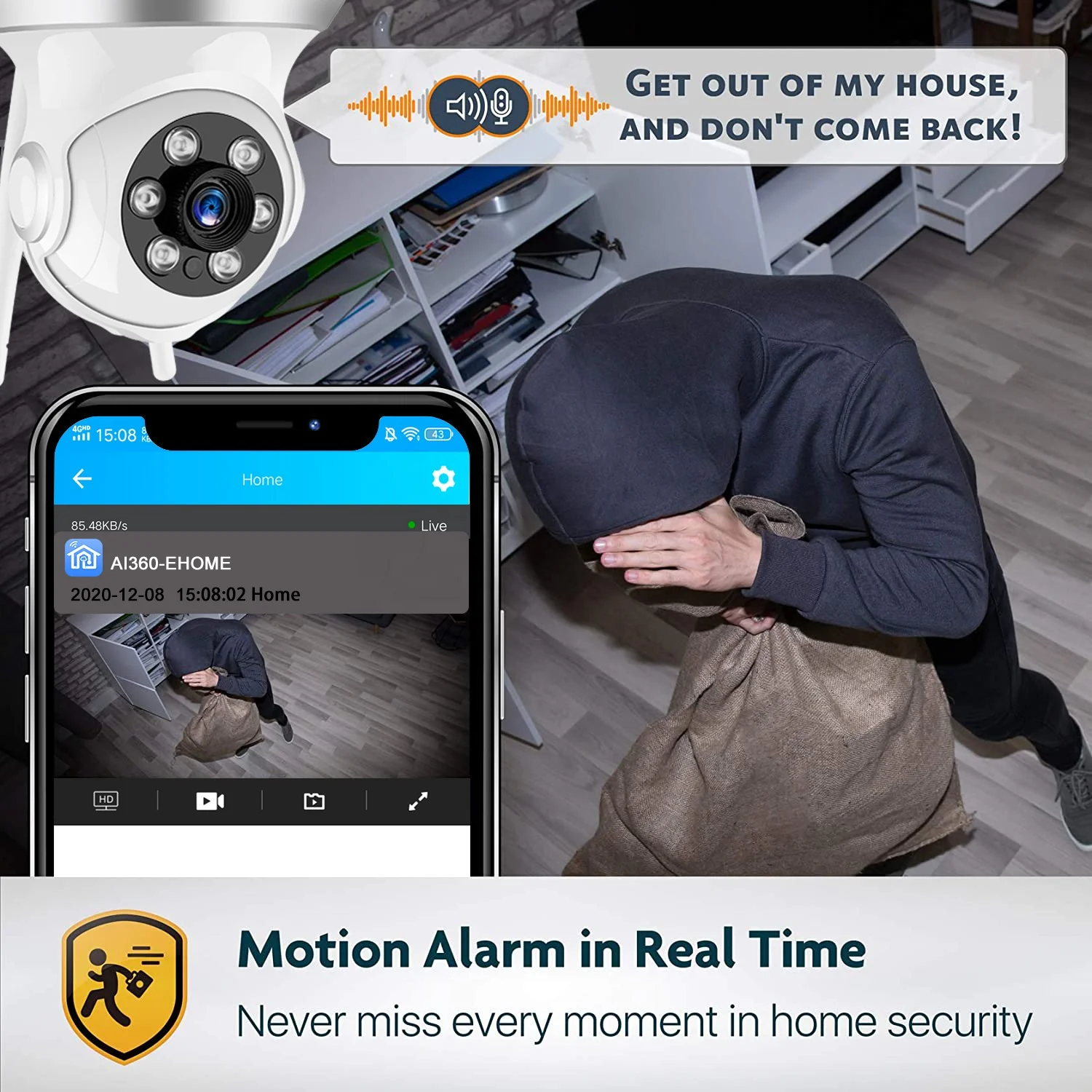 Smart Home 4 Channel 3.6mm Fixed Lens App Control Night Vision CCTV Camera System 3MP PTZ WiFi Camera