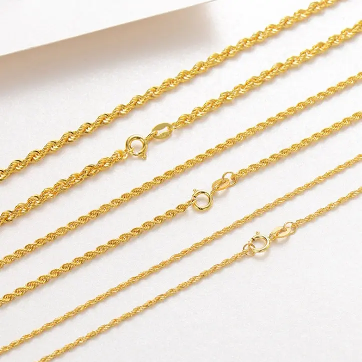 Wholesale Solid 18K Necklace Rope Chain Real Gold Rope Necklace In Stock