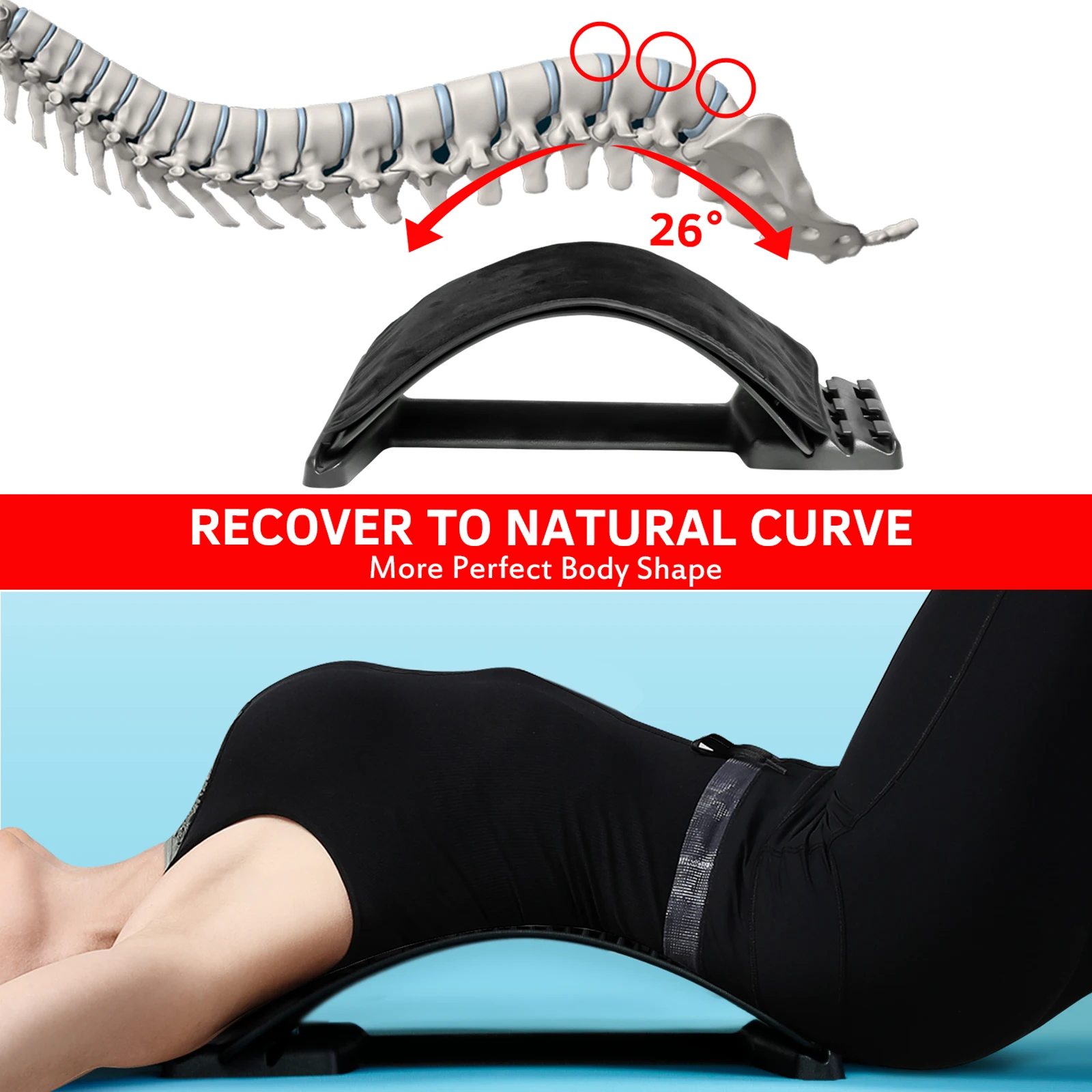 Multi-Level Back Stretching Device Back Massager Backcrack Lumbar Support Stretcher Spinal Back Pain Muscle Pain Relief