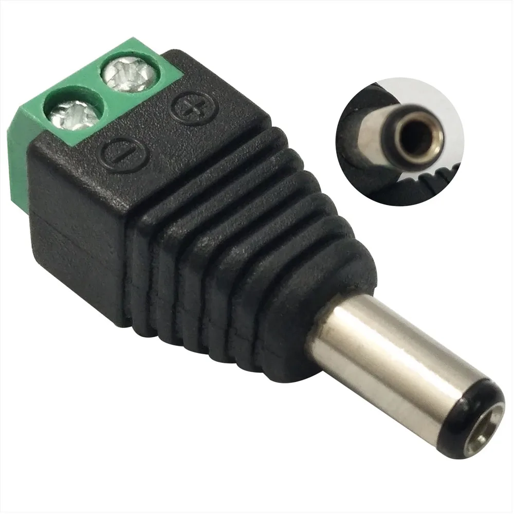 2.1 x 5.5mm DC Jack Male Terminal Block 5.5x2.1mm DC Connector CCTV Free Soldering Green Terminal Male DC Adapter 5.5mm x 2.1mm