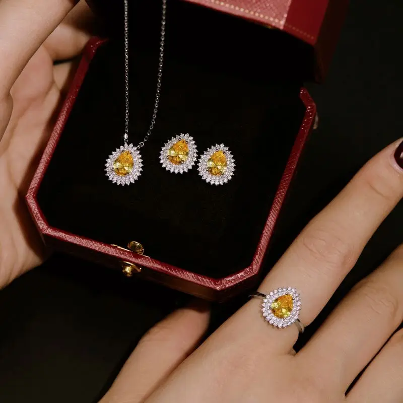 Dylam S925 Sterling Silver Jewellery Sets Necklace And Earring And Rings Women Bridal Wedding Fine Jewelry Set For Women Girls