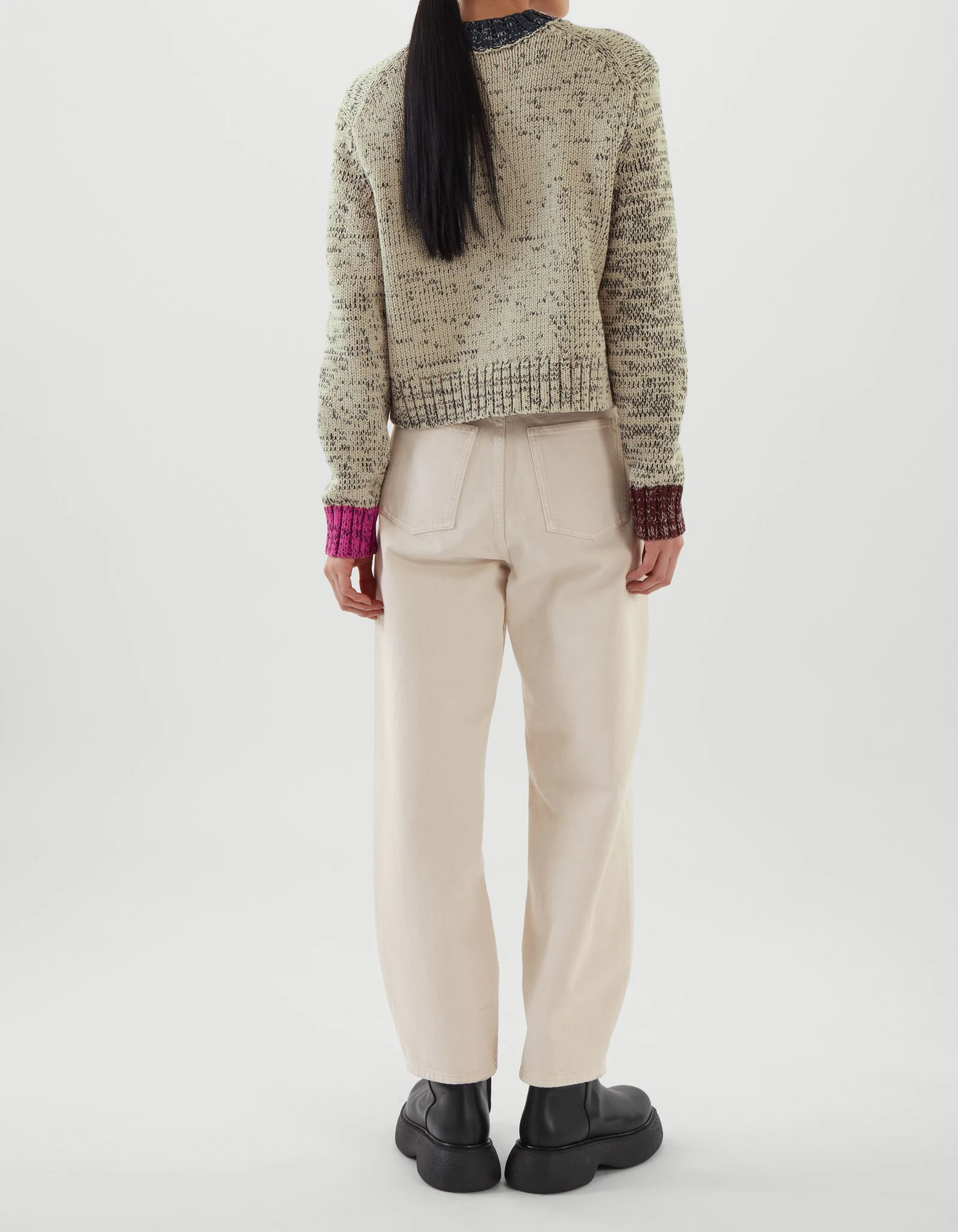 VSCOO fashion custom yarn color blocking round neck long sleeve knitted jumper women pullover sweater