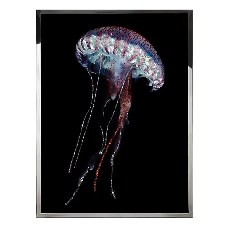 Jellyfish Crystal Porcelain Painting Sets 3d Picture In Crystal Inside Art 3d Crystal Picture With Metal Frame