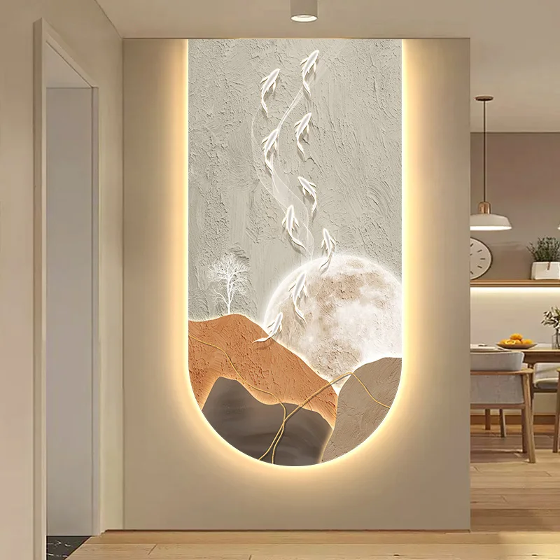 Landscape and Water Entrance Decorative Painting Wall Art LED Light Painting Crystal Porcelain Painting Home Decoration