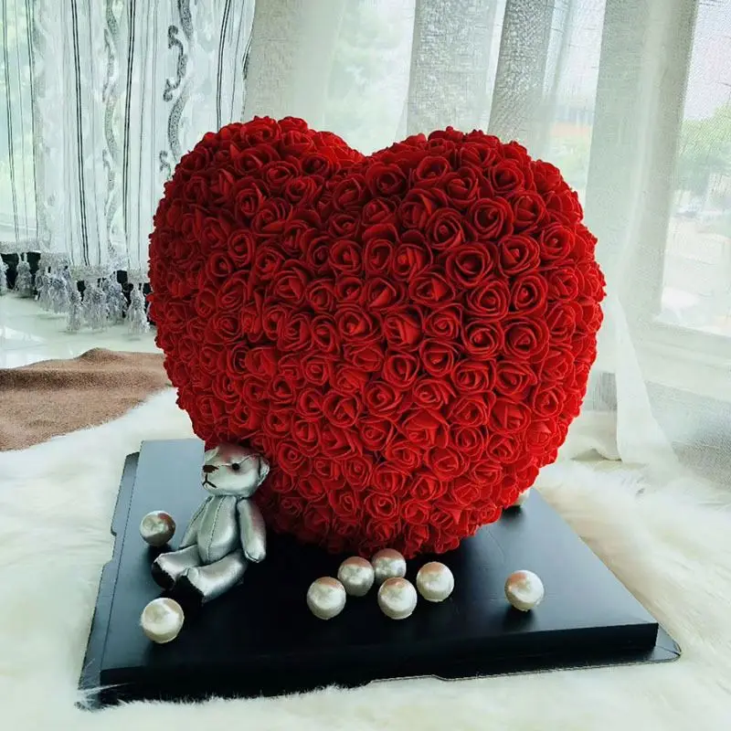 No. 1  2020 New Custom Color Handmade Valentine Day Wedding Gift Artificial Rose Flower Heart Shaped Foam Rose Heart For Love
