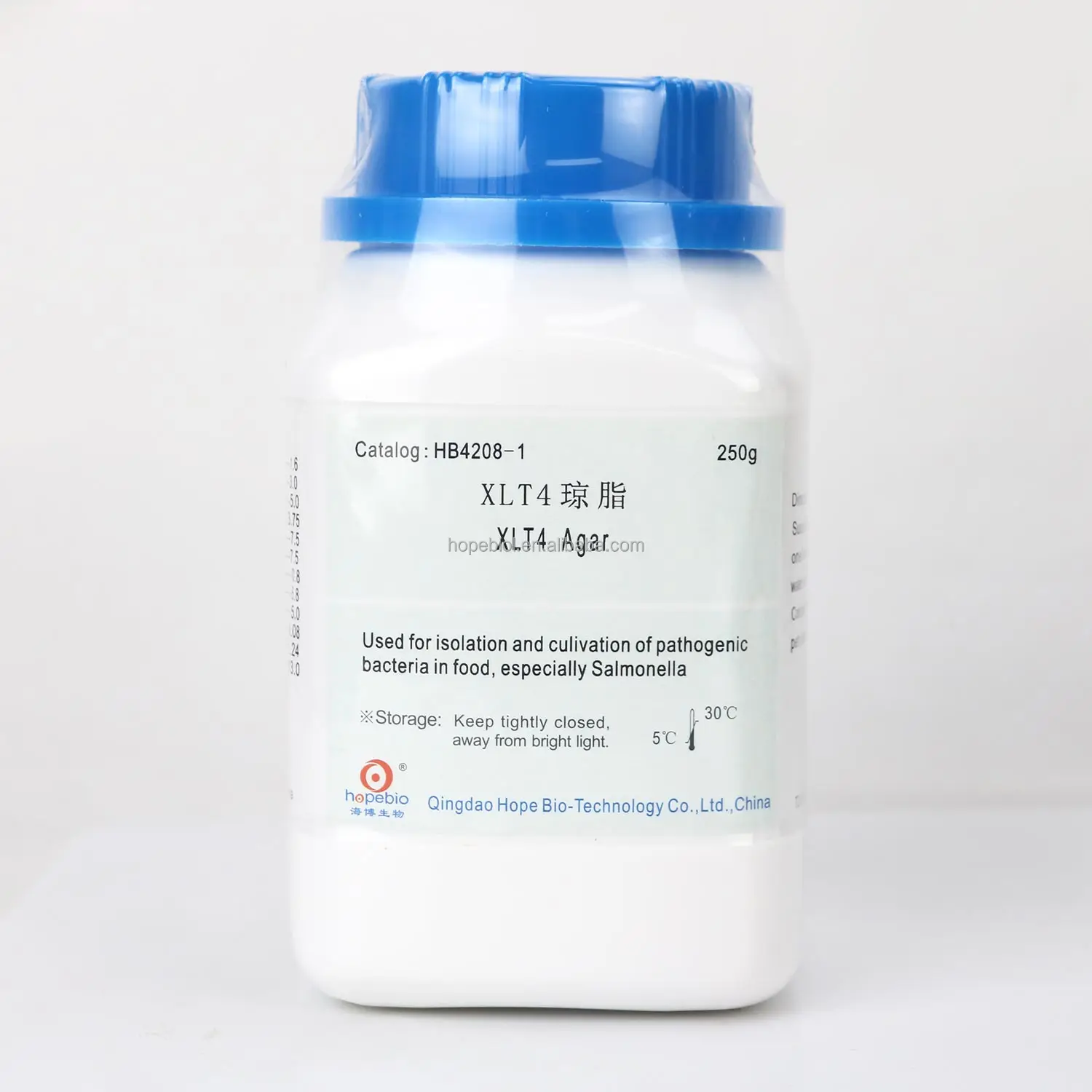 Агар HB4208 XLT4, используемый для изоляции и выживания патогенных бактерий в пищевых продуктах, особенно в пищевых продуктах, например в виде монеллы