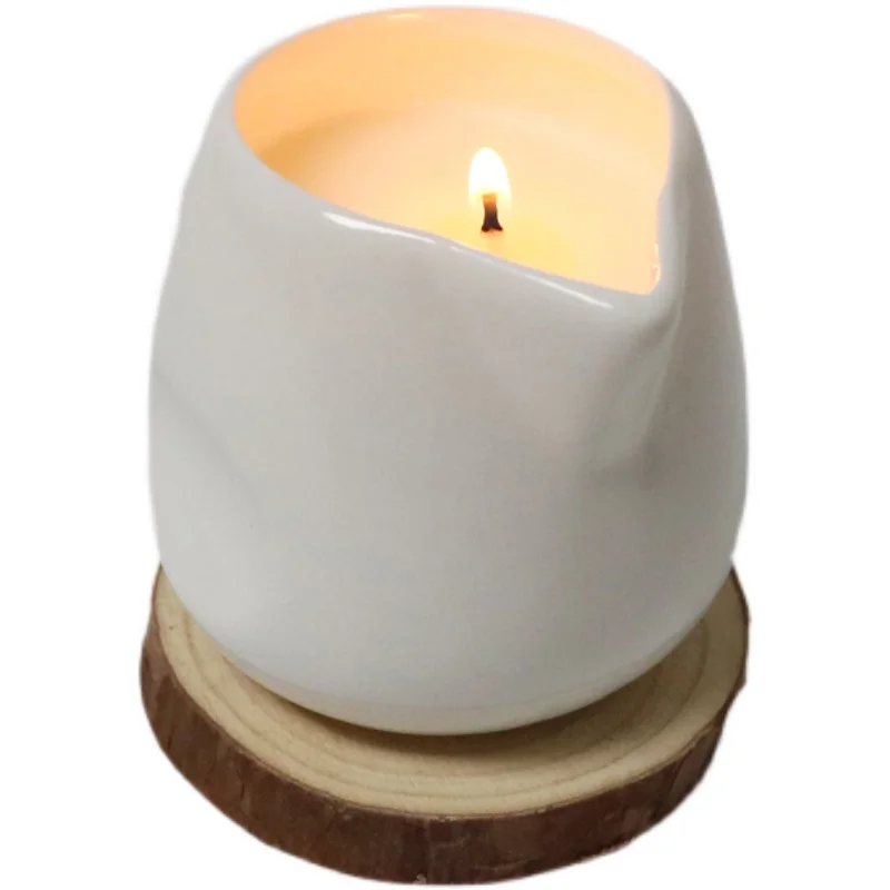 Creative Dropship In Stock White Ceramic Candle Jar With Spout Wick Massage Essential Oil Scented Candle SPA Massage Candle