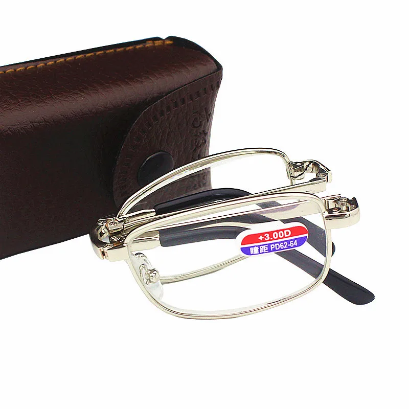wholesale new models metal rectangle portable folding reading glasses with cases