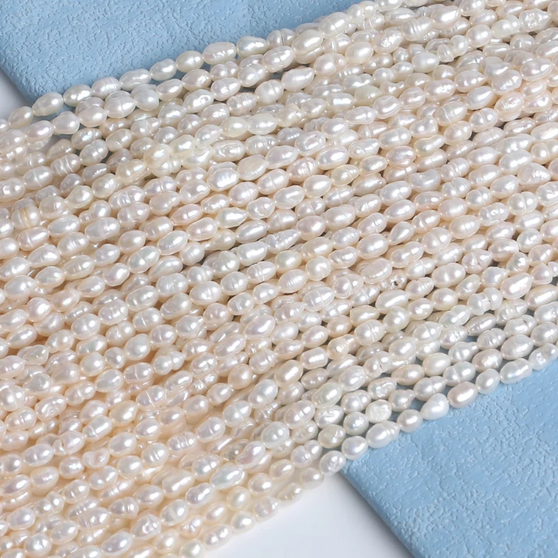 3.5-4mm Natural White color Loose Beads Real Freshwater Rice Pearl Strand for jewelry making