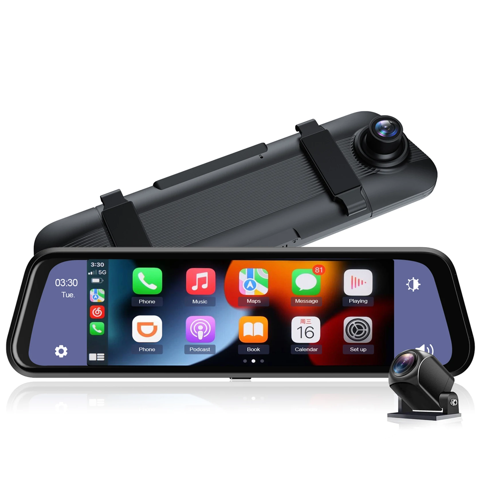 ADINKAM Carplay Android Auto 10 Inch Dual Lens Car Streaming Rearview Mirror 1080P Dash Cam Auto Registrar DVR Camera with WIFI