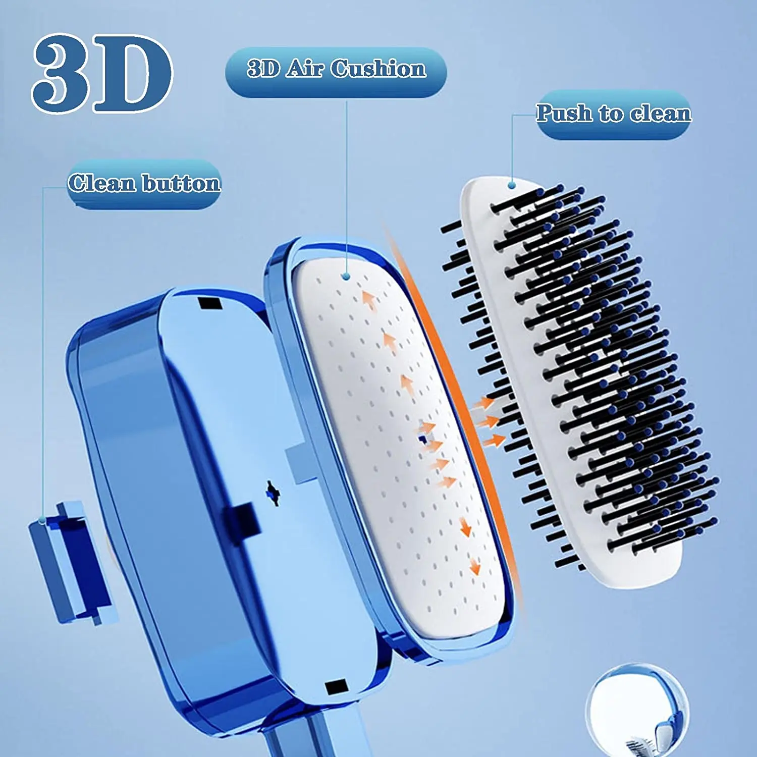 Hot Selling Appearance of Electroplated Self Cleaning Hair Brush Easy Cleaning Hairdressing Hairbrush for Women