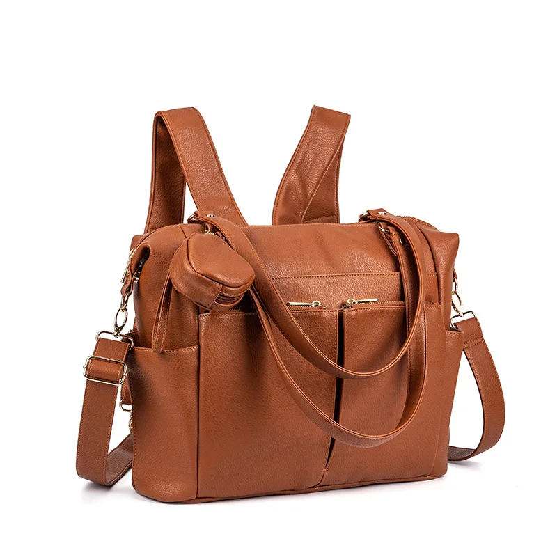 New Style PU Leather Mummy Baby Diaper Backpack with Changing Mat Large Fashion Diaper Bag