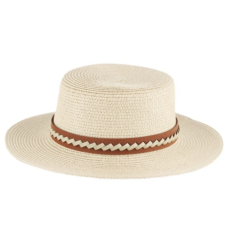 Summer Outdoor Simple Leisure Sunshade Sunblock Straw Hat Flat Top Straw Knitted Hat For Men And Women