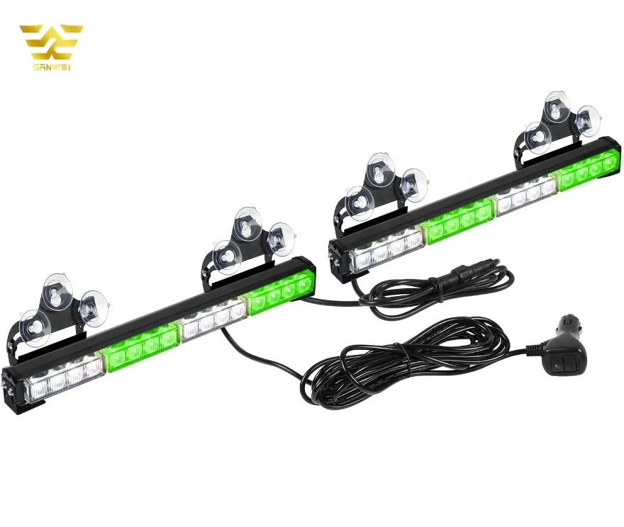 Green White LED Warning Emergency Strobe Lights 16.8 Inch Strobe Flash Traffic Advisor Light bar for Vehicles Truck Car
