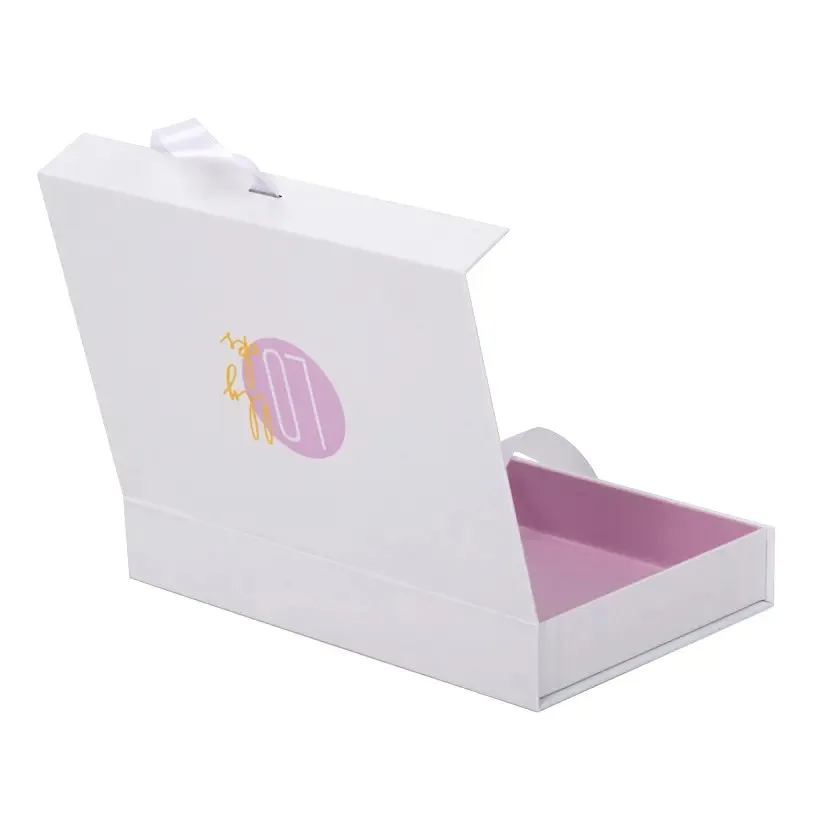 custom logo thin pink clothes magnetic closure gift packaging box with ribbon short folding box for Garments