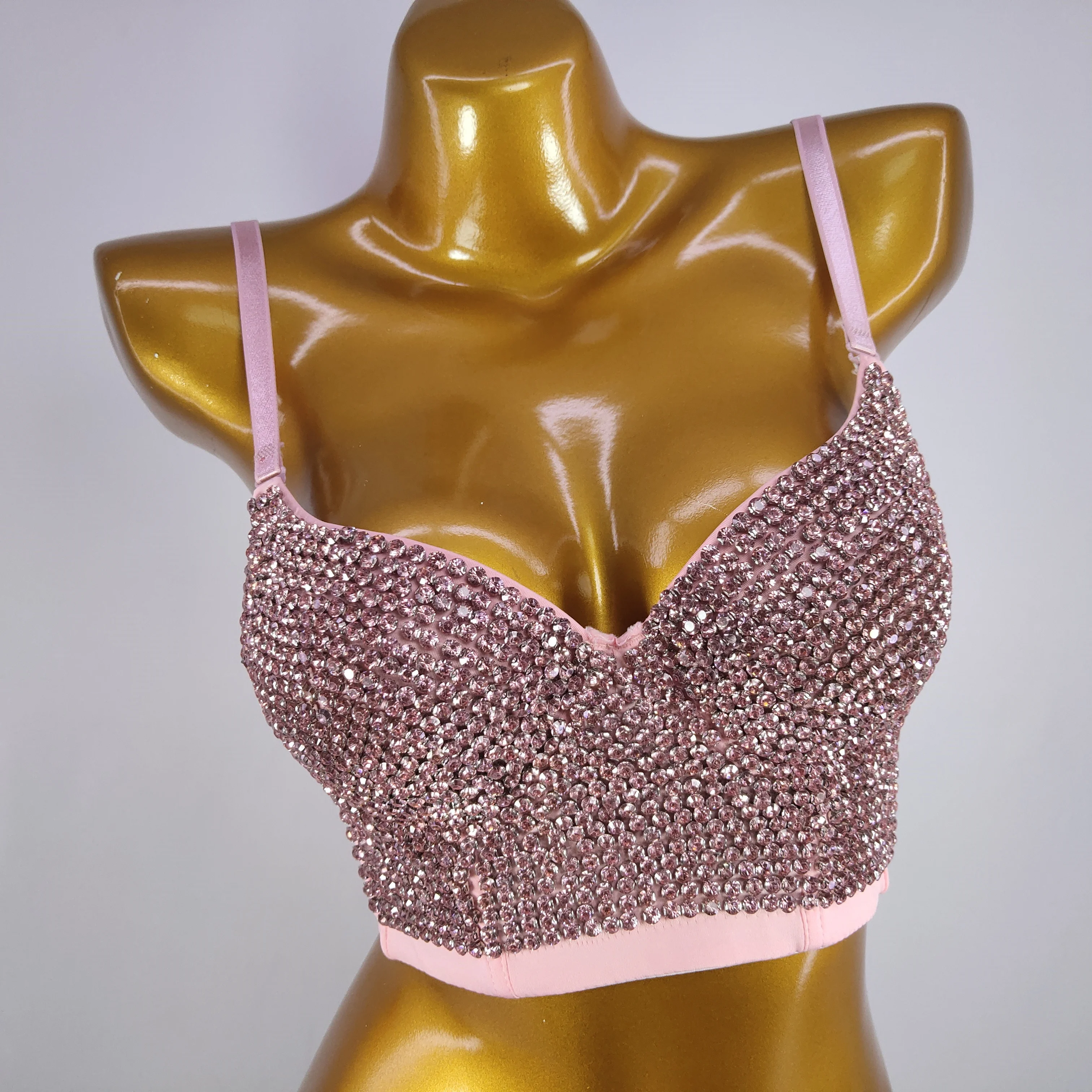 Женский топ ручной работы со стразами, укороченный топ пуш-ап с бриллиантами, сексуальное бюстье с кристаллами