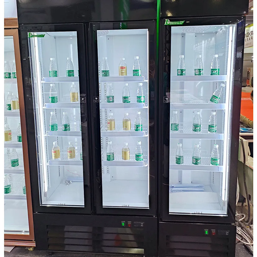 Painted Steel Fan Cooling Plastic Coated 220V Supermarket Glass Door Merchandising Cooler Beverage Refrigerator