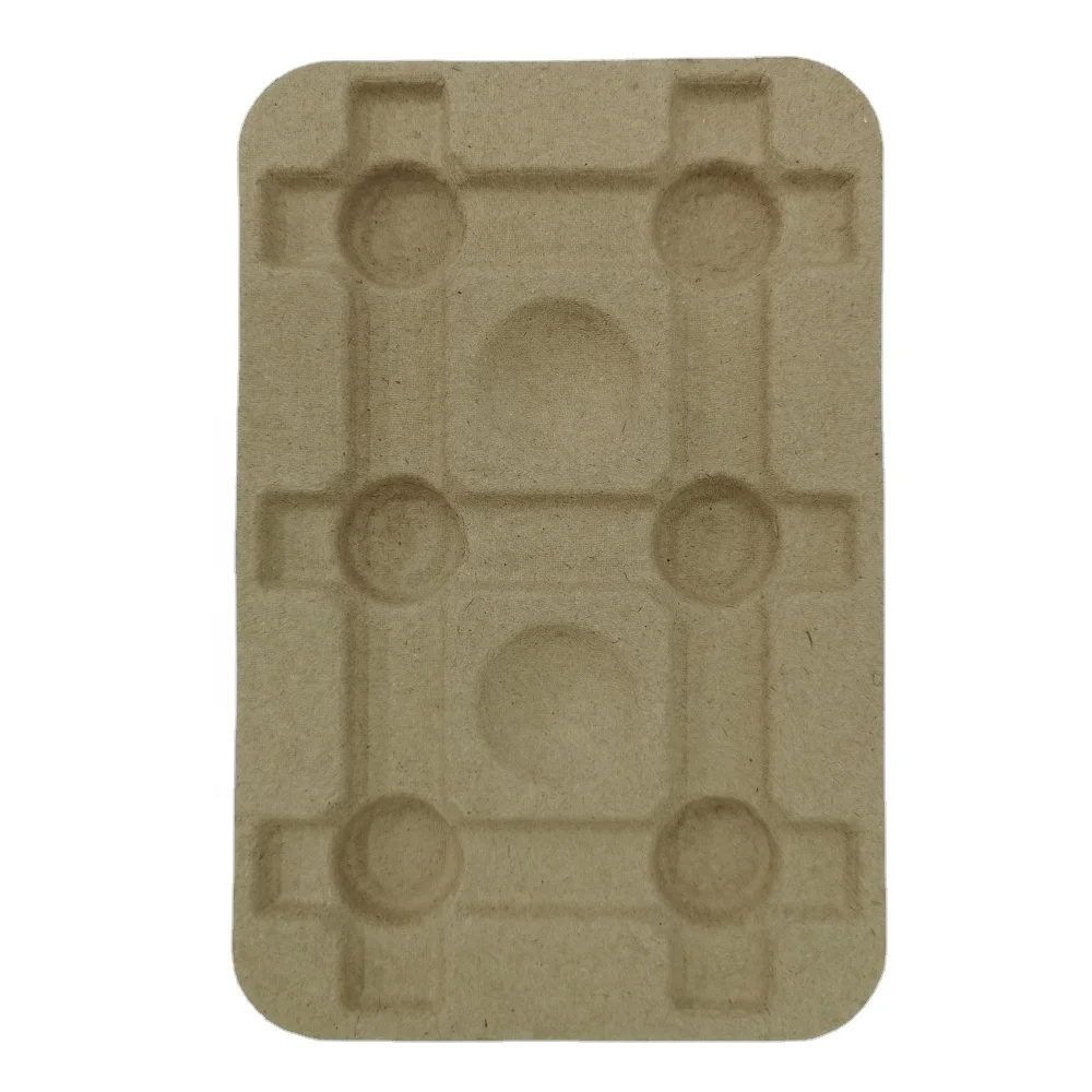 Best Selling Disposable Biodegradable Cardboard Pulp Molded 6 Pack Wine Bottle Holder Tray