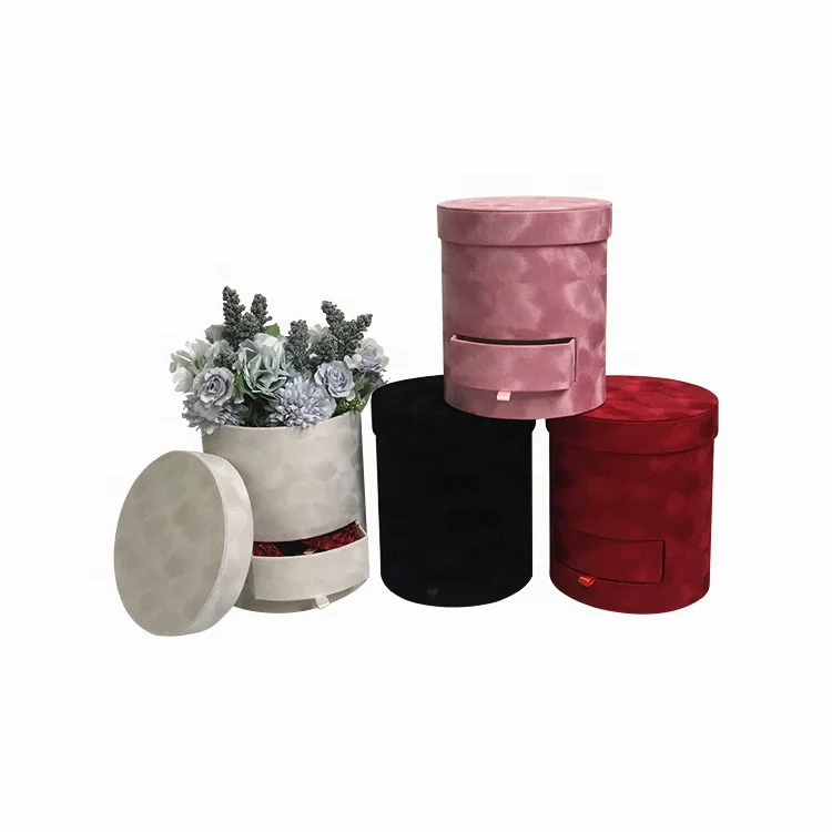 Luxury gift circle flower velvet box with drawer for flowers packaging