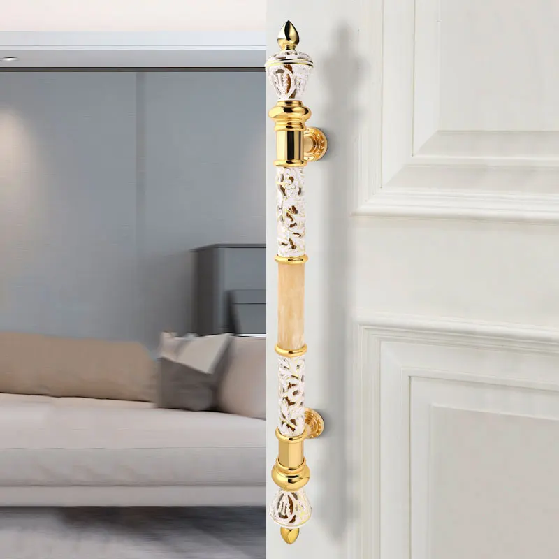 Luxury entrance glass door handle Gold exterior Large entrance swinging wooden door handle Villa Hotel front pivot door handle