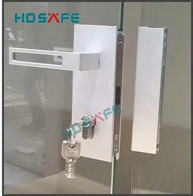 HDSAFE aluminum glass door locks handle set black security door lock with key office 8-12mm glass magnetic glass swing door lock