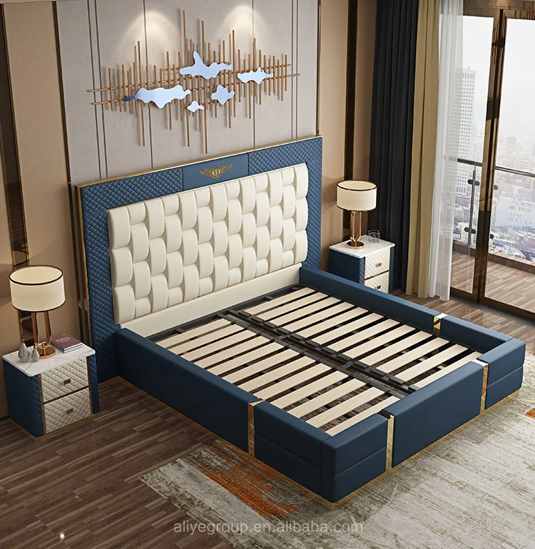 Newest modern leather King size beds bedroom furniture MC02-2