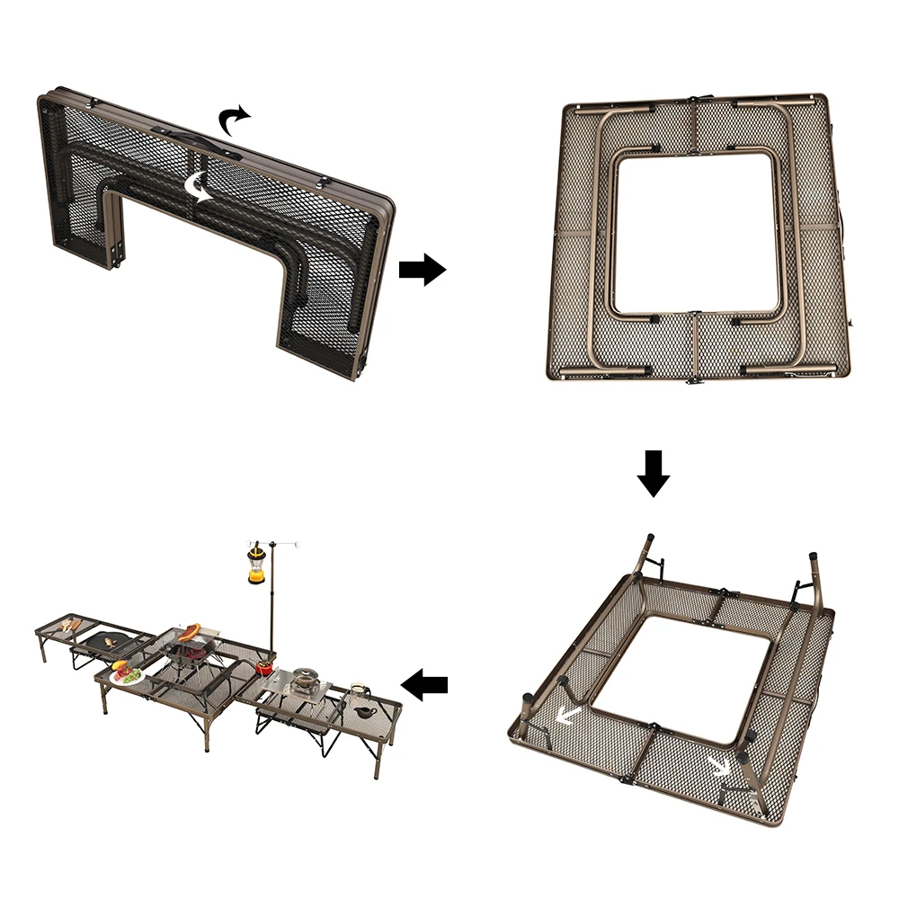 2 folding black lightweight portable iron mesh table top BBQ half folding table