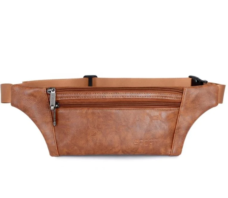 Black Outdoor Sports Running Fanny Pouch Holiday Travel Wallet Bum Bag PU Leather Waist Money Belt