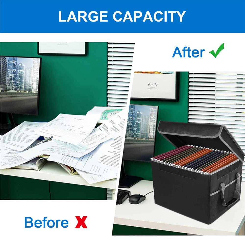 Waterproof Fireproof Foldable Storage Case Square Shape Collapsible Filing Organizer with Lock and Handle for Document Storage