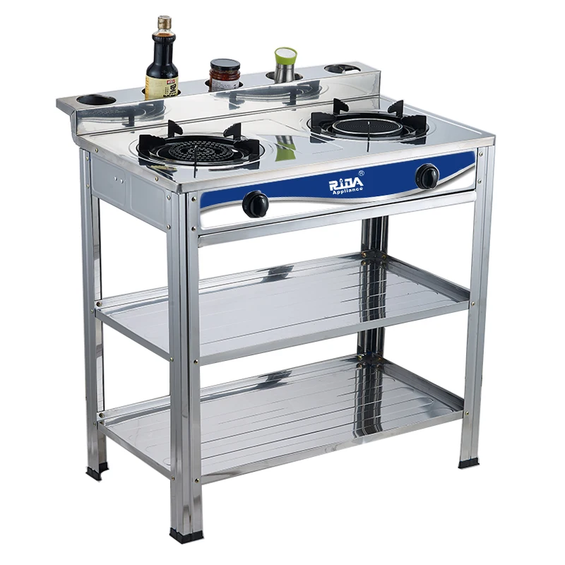 
New model automatic ignition stainless steel panel kitchen 2 burner gas burner home portable stand gas stove 