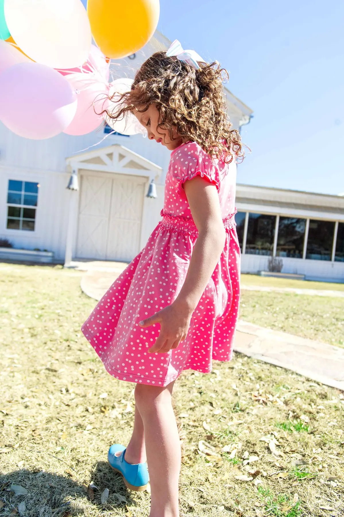 Summer new fashion Pink Dot Soft Bamboo Viscose baby Girl Ruffled Cap Sleeve Twirl Dresses