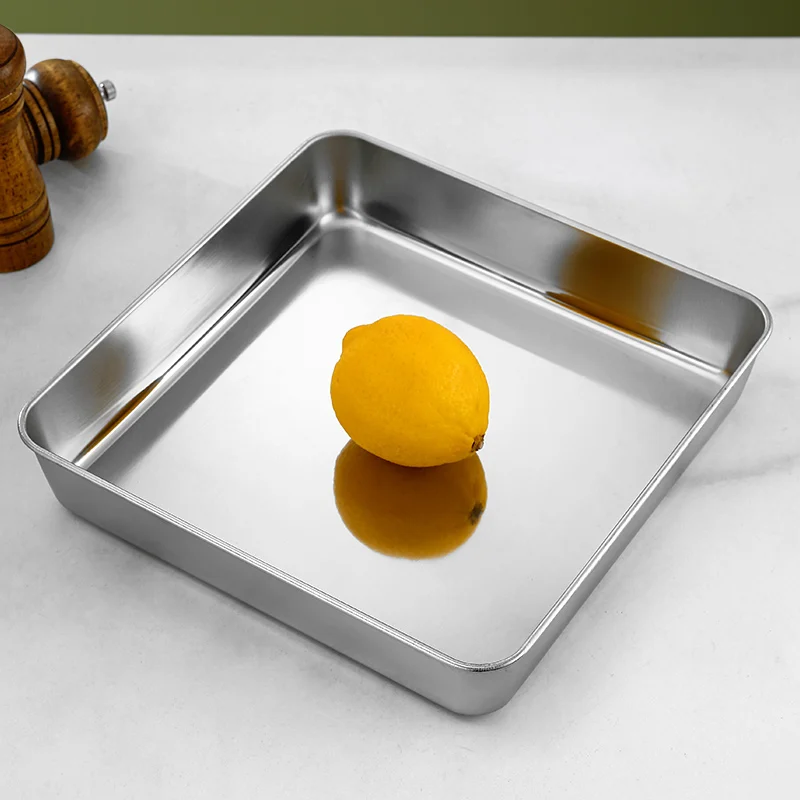 Dishwasher safe square plates sets dinnerware stainless steel serving tray metal baking tray