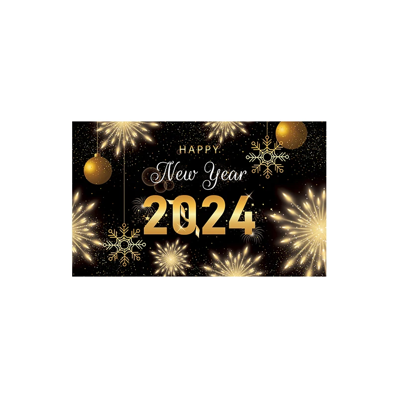 Happy New Year Party Backdrop Fabric Sign Poster Banner with Pattern Firework for New Year Party Decoration Photo Background