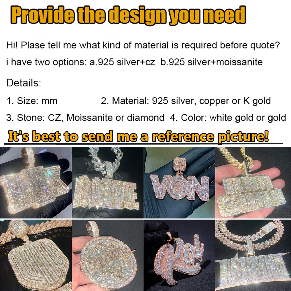 High Quality VVS Moissanite Iced Out Full Diamonds Letter Initial Name M Jewelry Necklace Personalized Custom Pendants