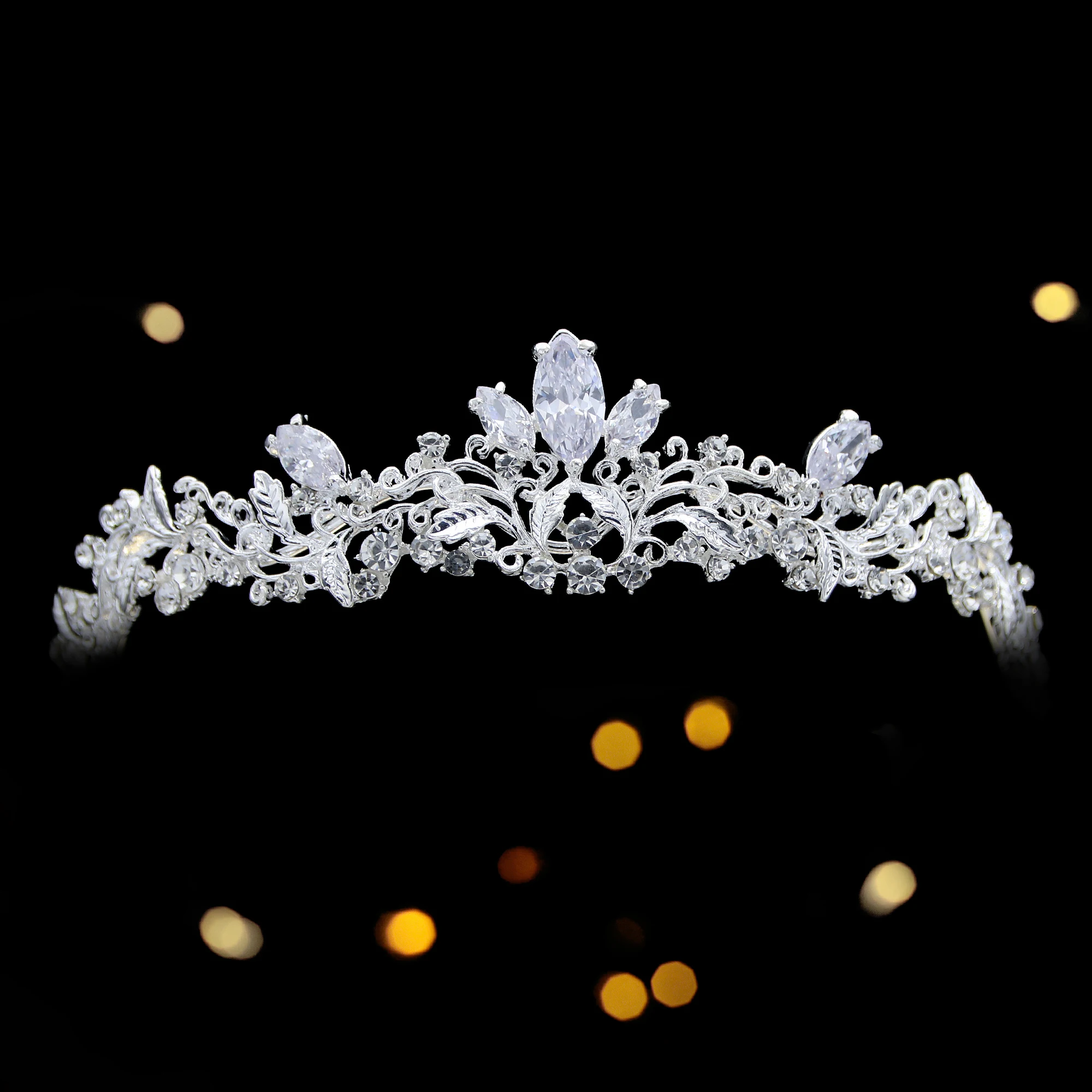 New Arrival Zircon Crown Gold Plated Crystal Tiaras Green Tiara Wedding Crowns for Brides