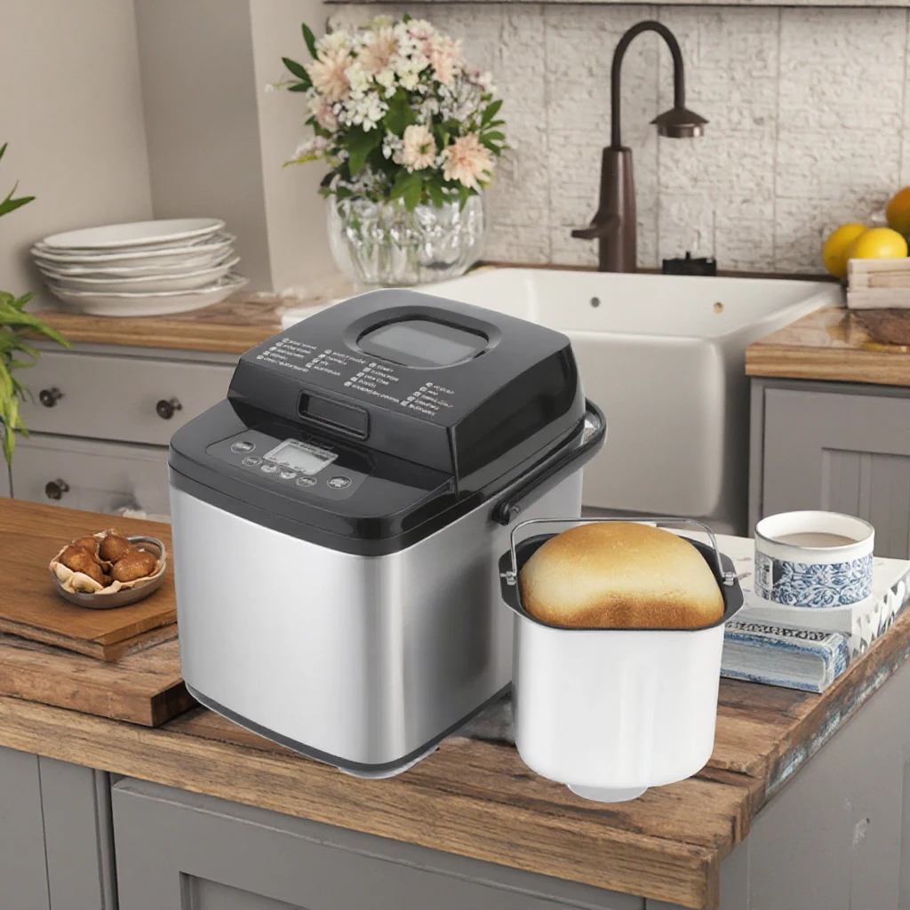 Popular Multifunctional Automatic LCD Non-stick Bread Pan Bread Maker Machine For Home With Large Glass Viewing Window
