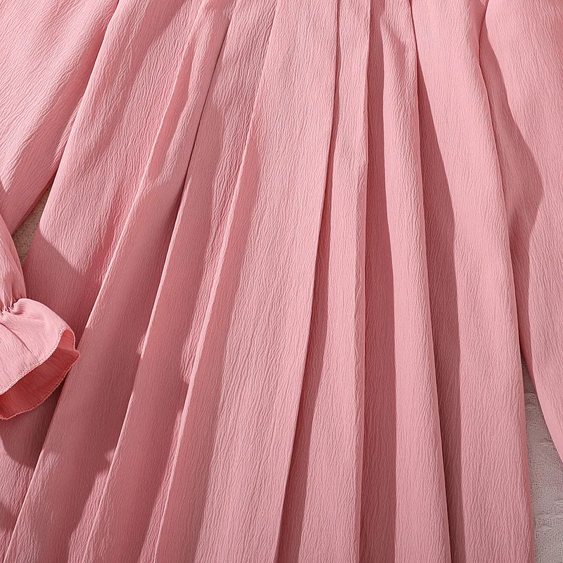 2024 Casual Teenager Girl Princess Pink Ruffle Dress 8-12 Years Fashion Autumn Teen Girls Dresses Ins