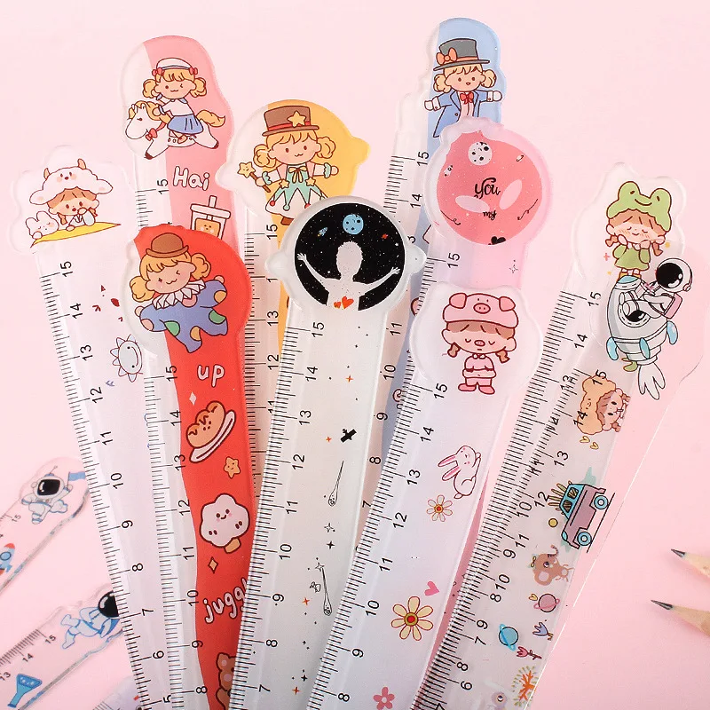 DAQIDO Acrylic Cartoon Ruler Ins Style Plastic Acrylic Straight Ruler Students Use Attractive Design Clear Acrylic Cartoon Ruler