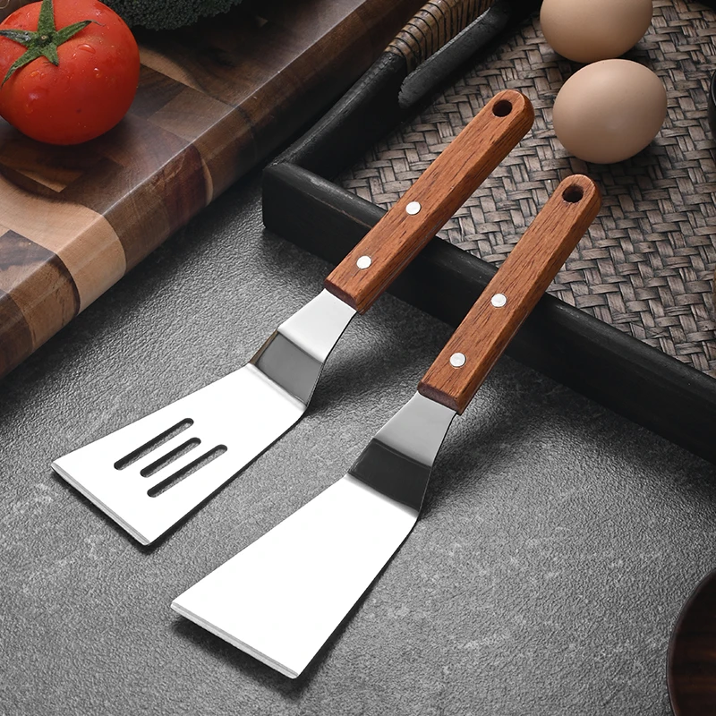 Multifunction Small Frying Spatula Steak Spatula Cooking Shovel Cutter Shovels Fish Eggs Pancakes Pork Steak  with wooden handle