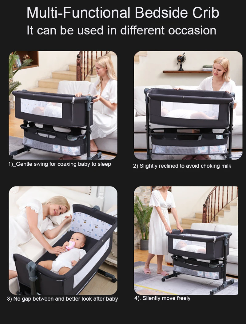 Wholesale High Quality Newborn Bedside Crib, Potable Baby Bedside Sleeper, Baby Cot Bed Crib with Canopy and Mosquito Net