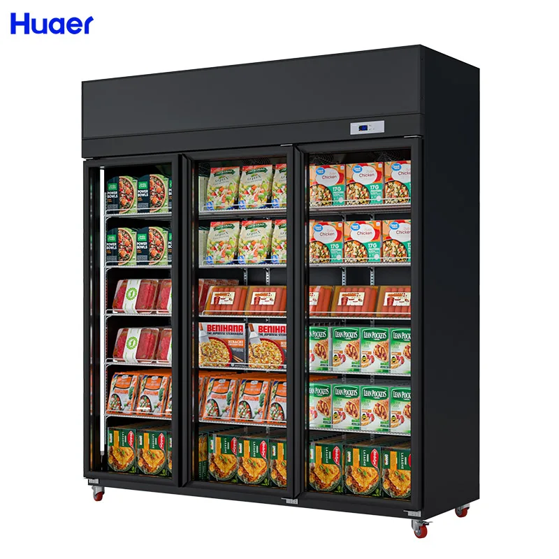 Supermarket Power-Saving 3-Door Sliding Freezer Display Cabinet with Single-Temperature Style Glass Enclosed