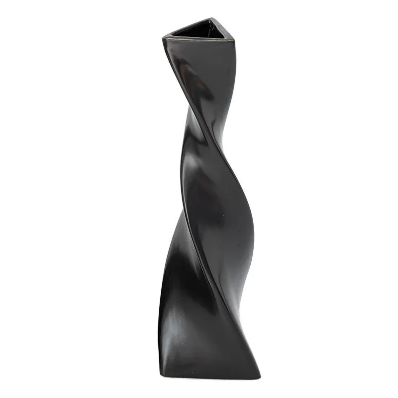 Nordic twisted black and white ceramic vase set three pieces for home living room decor dried flower simple ceramic vase