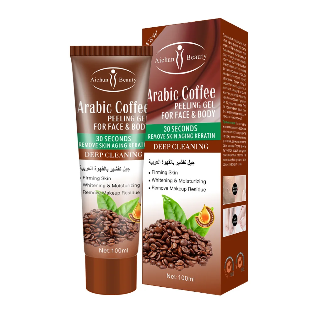 Отбеливающий отшелушивающий скраб для лица и тела от частного бренда, гель-пилинг с кофеином, оптовая продажа