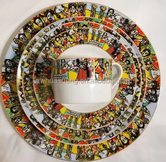 Saba Design Porcelain Ethiopian Queen sheba Dinning Plates Sets Ceramic 20pcs Ethiopian Food Plates Set