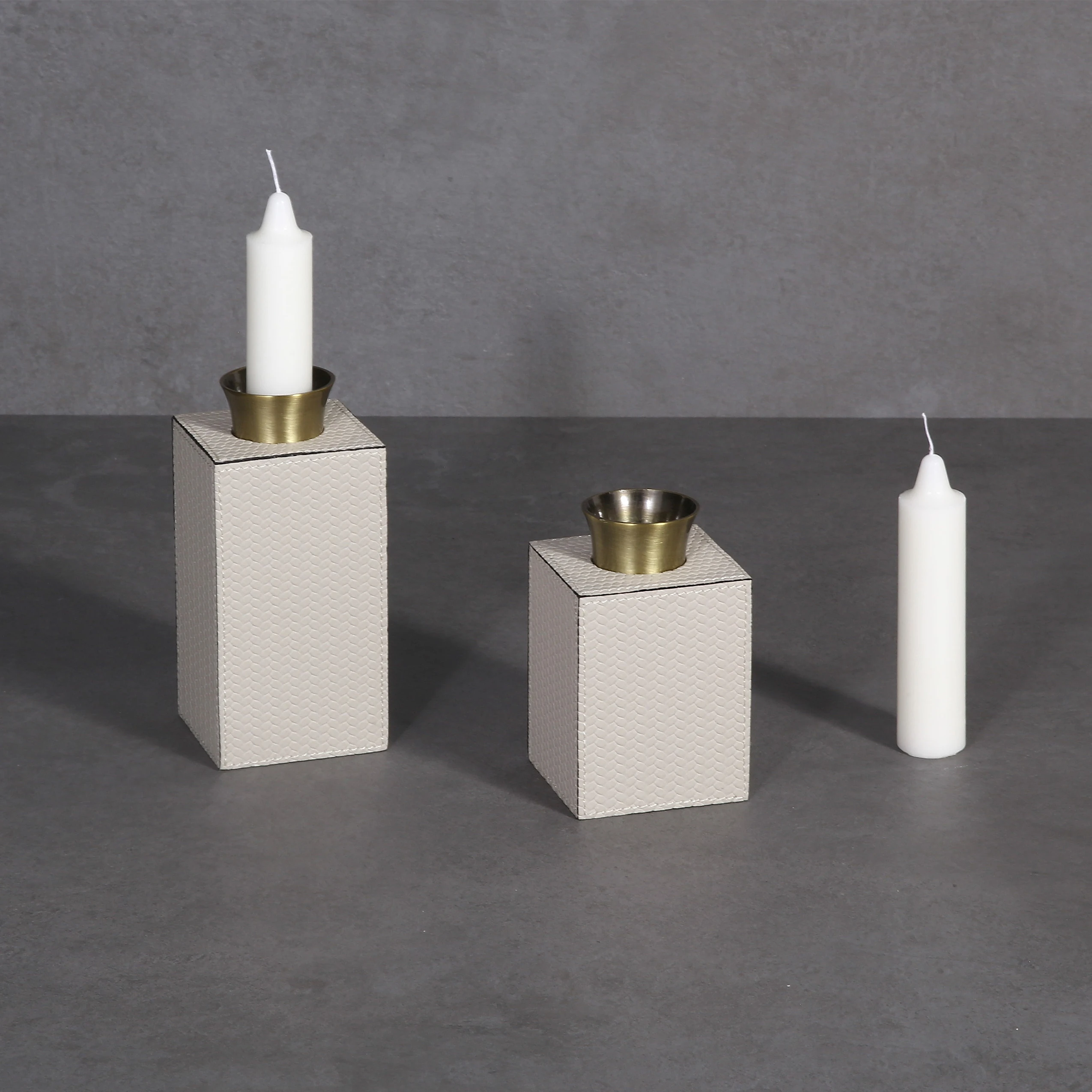 M3-301wholesale handmade Custom Logo Luxury Container milky White leather brass Candle Jars With Lid For Candle Making