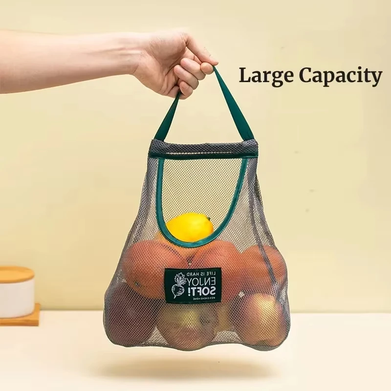 Custom Logo Reusable Home Fruit Vegetable Storage Kitchen Hanging Nylon Mesh Bag