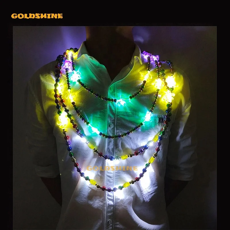 Wholesale Light Up Beads Necklace Pendant LED Lighted Bead Necklace Carnival Mardi Gras Party LED Glowing Party Bead Necklace