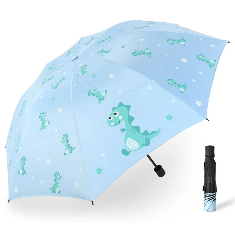 School girls cartoon cute dinosaur manual rain uv protection 3 fold umbrella
